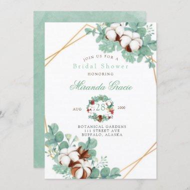Green Eucalyptus and Cotton BrIdal Shower Invitations