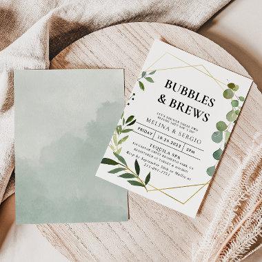 Green Eucalyptus Bubbles & Brews Bridal shower Invitations