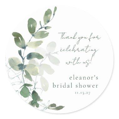 Green Eucalyptus Custom Bridal Shower Thank You Classic Round Sticker