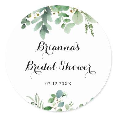 Green Eucalyptus Foliage Bridal Shower Favor Classic Round Sticker