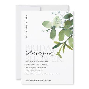 GREEN EUCALYPTUS FOLIAGE WATERCOLOR BRIDAL SHOWER ANNOUNCEMENT