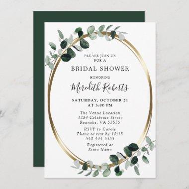 Green Eucalyptus Gold Metallic Bridal Shower Invitations