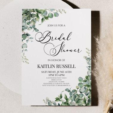 Green Eucalyptus Greenery Botanical Bridal Shower Invitations