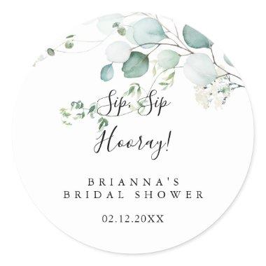 Green Eucalyptus Sip Sip Hooray Bridal Shower Classic Round Sticker