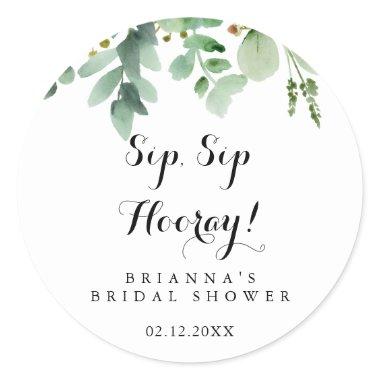 Green Eucalyptus Sip Sip Hooray Bridal Shower Classic Round Sticker