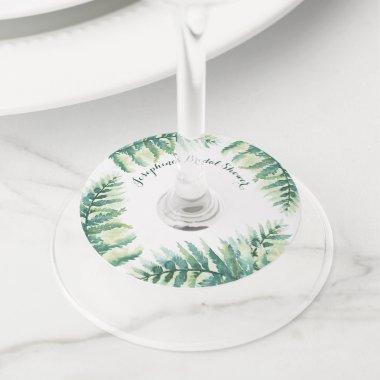 Green Fern Personalized Bridal Shower Wine Glass Tag