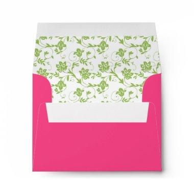 Green Floral and Hot Pink Wedding RSVP A2 Envelope