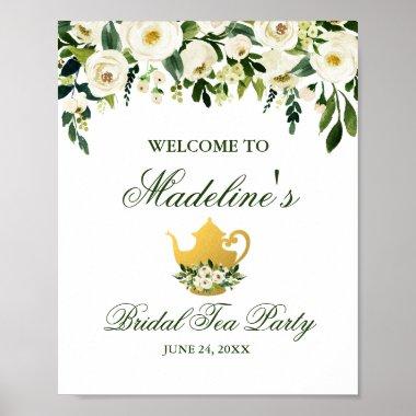 Green Floral Bridal Shower Tea Party Welcome Poster