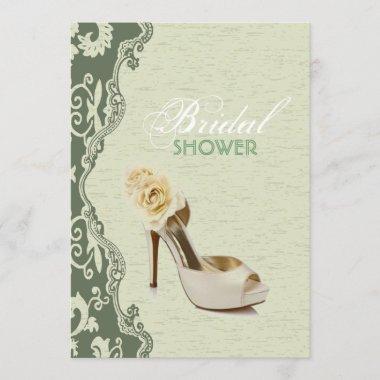 Green Floral bride shoes Bridal Shower Invitations