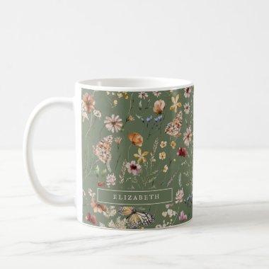 Green Floral Mug