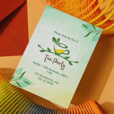 Green Floral Tea Party Invitations