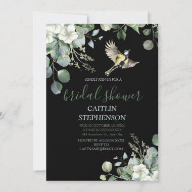Green Floral Watercolor with Bird Invitations
