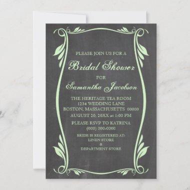 Green Flourish Chalkboard Bridal Shower Invite