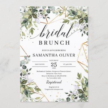 Green foliage and gold frames boho bridal brunch Invitations