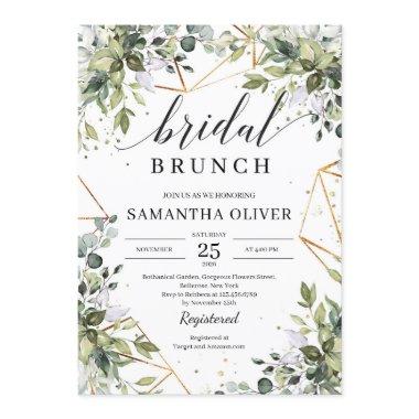 Green foliage and gold frames boho bridal brunch