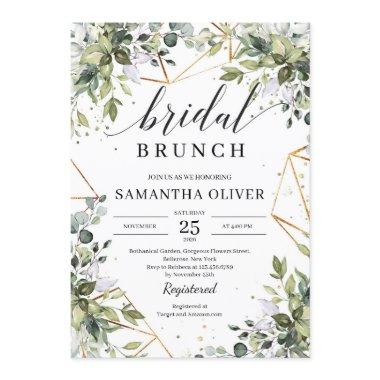 Green foliage and gold frames boho bridal brunch Invitations