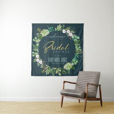 GREEN FOLIAGE WATERCOLOR BRIDAL SHOWER WELCOME TAPESTRY