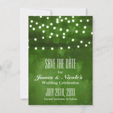 Green Forest Rustic String Lights Save The Date