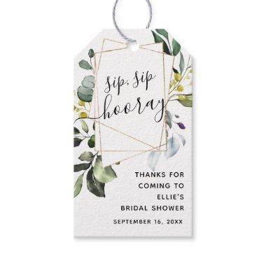 Green Geometric Gold Sip Sip Hooray Bridal Shower Gift Tags