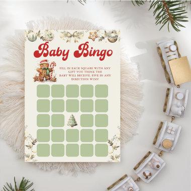 Green Gingerbread Christmas Baby Shower Bingo Game Invitations