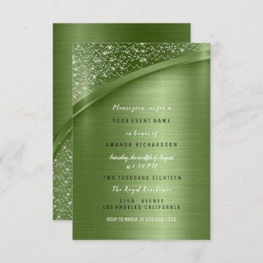 Green Glitter Bridal Shower Birthday Sweet 16th Invitations