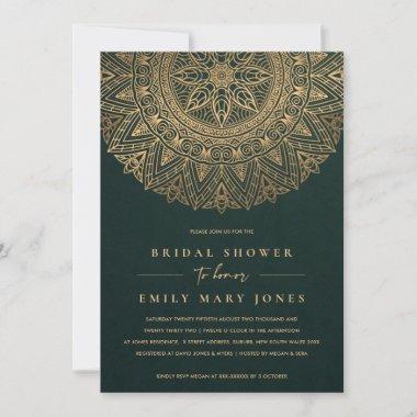 GREEN GOLD CLASSIC ORNATE MANDALA BRIDAL SHOWER Invitations