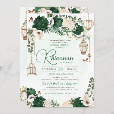 Green & Gold Elegant Floral Garden Bridal Shower Invitations