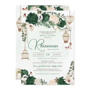 Green & Gold Elegant Floral Garden Bridal Shower Invitations