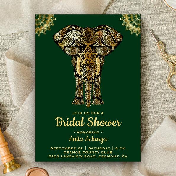 Green Gold Elephant Indian Bridal Shower Invite