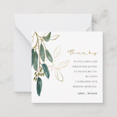 Green Gold Eucalyptus Foliage Watercolor Thank You Note Invitations