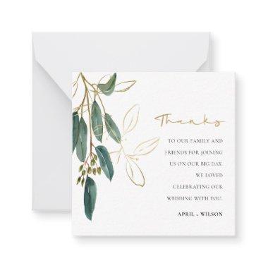 Green Gold Eucalyptus Foliage Watercolor Thank You Note