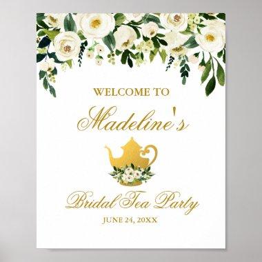 Green Gold Floral Bridal Shower Tea Party Welcome Poster