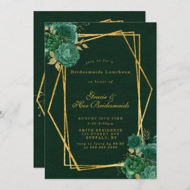 Green Gold Floral Bridesmaids Luncheon Invitations