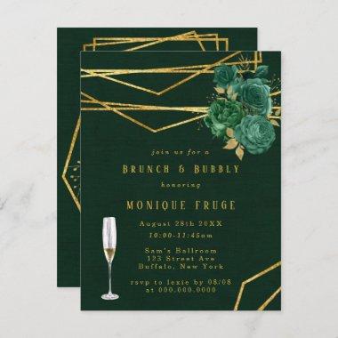 Green & Gold Geometric Floral Brunch & Bubbly Invitations