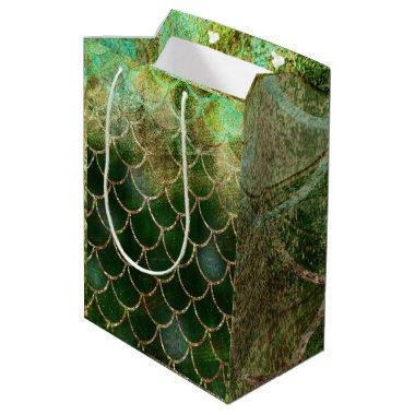 Green & Gold Shimmer Mermaid Fish Scales Medium Gift Bag