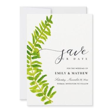 GREEN GOLD WATERCOLOUR FERN FOLIAGE SAVE THE DATE