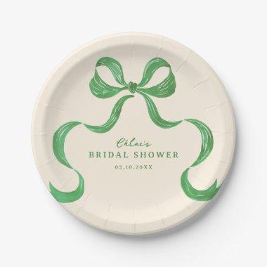Green Hand Drawn Bow  Paper Plates