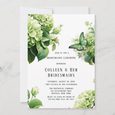 Green Hydrangea Butterfly Bridesmaids Luncheon Invitations