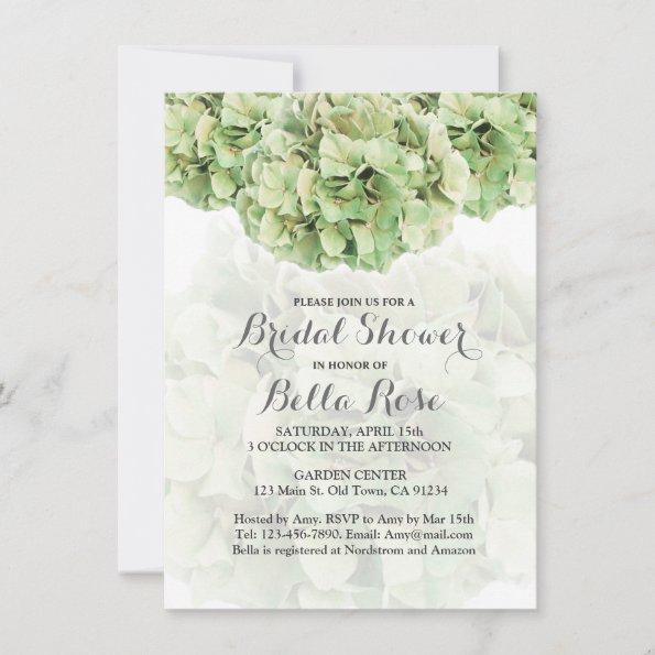 Green Hydrangea Floral Spring Bridal Shower Invitations