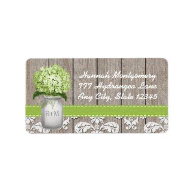 Green Hydrangea Monogrammed Mason Jar Label