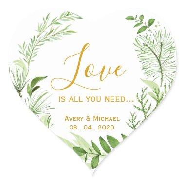 Green Laurel Wreath Love Is All You Need Wedding Heart Sticker