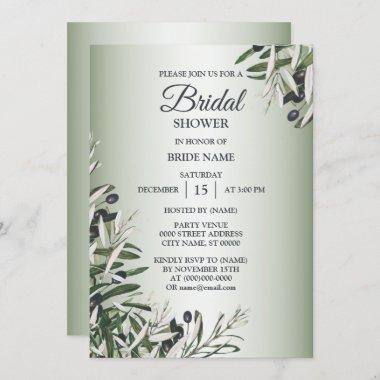 Green Leaves Black Olive Elegant Bridal Shower Invitations