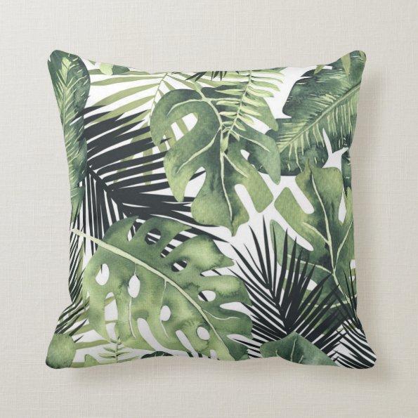 Green Leaves Botanical Tropical Plants Summer Chic Throw Pillow