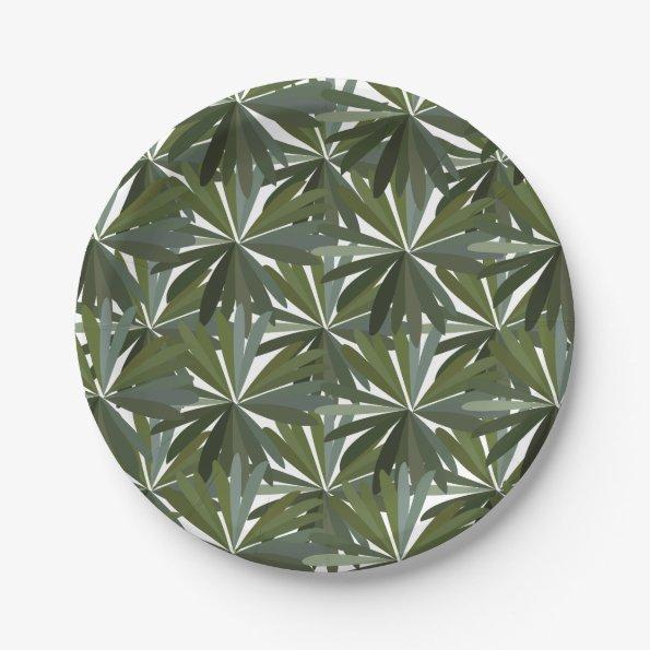 Green Leaves Pattern Paper Plates