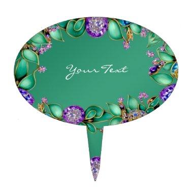 Green Leaves Purple Gemstones Cake Topper