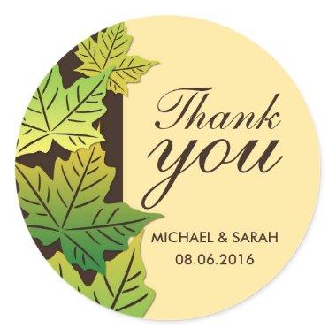 Green Maple Leaf Wedding Favor Thank You Sticker