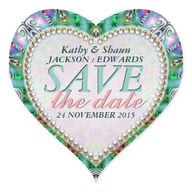 Green Mint & Pink Save the Date Heart Stickers