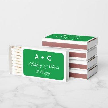 Green Modern Personalized Wedding Reception Favor Matchboxes