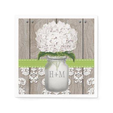 Green Monogrammed Hydrangea Mason Jar Paper Napkins