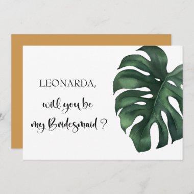 Green Monstera Leaf Will you be my Bridesmaid Invitations